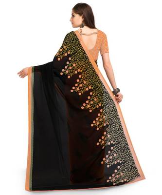 Black Printed Georgette Saree With Blouse 3