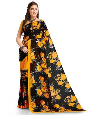Black Printed Georgette Saree With Blouse 1