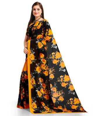 Black Printed Georgette Saree With Blouse 2