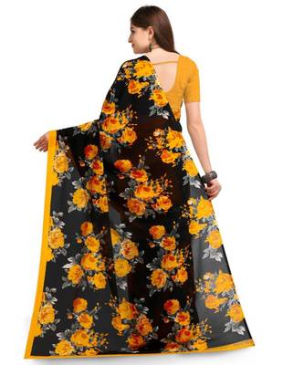 Black Printed Georgette Saree With Blouse 3
