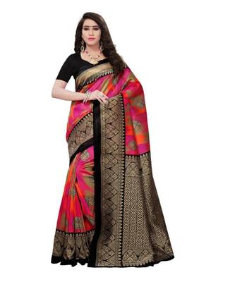 Multicolor Printed Art Silk Saree With Blouse 1