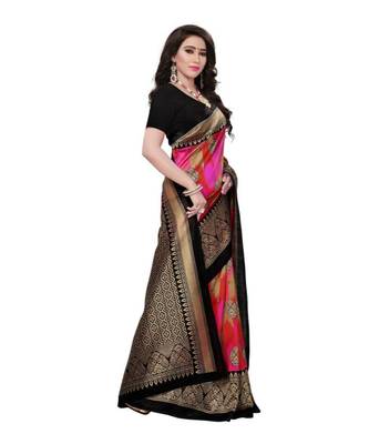 Multicolor Printed Art Silk Saree With Blouse 2