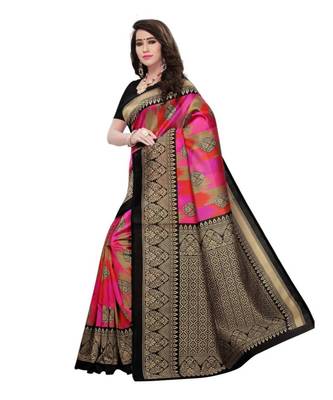 Multicolor Printed Art Silk Saree With Blouse 3