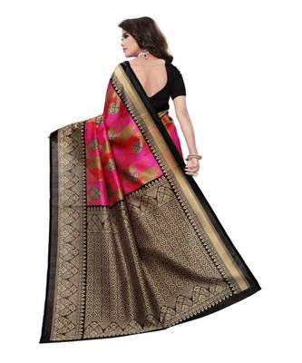 Multicolor Printed Art Silk Saree With Blouse 4