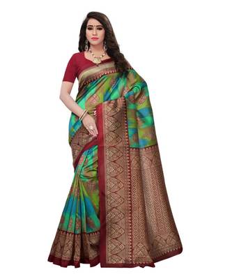 Multicolor Printed Art Silk Saree With Blouse 1
