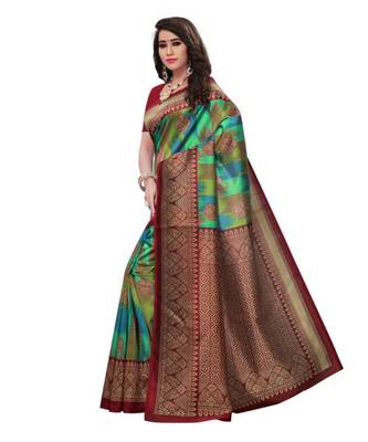 Multicolor Printed Art Silk Saree With Blouse 2
