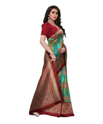 Multicolor Printed Art Silk Saree With Blouse 3