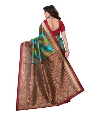 Multicolor Printed Art Silk Saree With Blouse 4