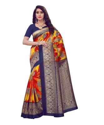 Multicolor Printed Art Silk Saree With Blouse 1