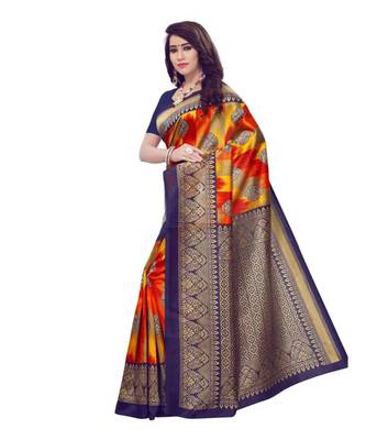 Multicolor Printed Art Silk Saree With Blouse 2