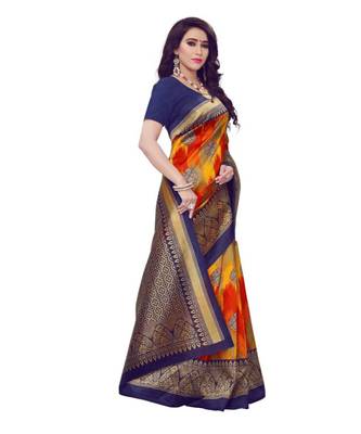 Multicolor Printed Art Silk Saree With Blouse 3