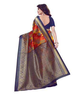 Multicolor Printed Art Silk Saree With Blouse 4