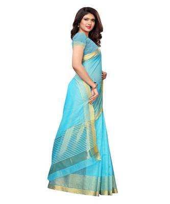 turquoise woven cotton silk saree with blouse 3