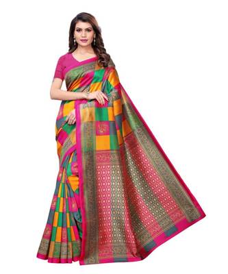 multicolor printed art silk saree with blouse 1