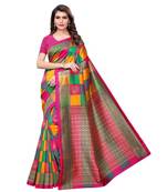 multicolor printed art silk saree with blouse