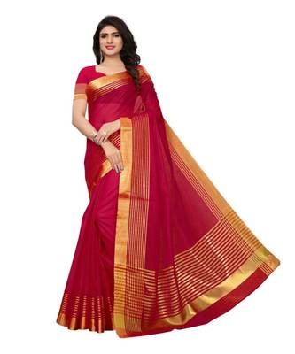 red woven cotton silk saree with blouse 2