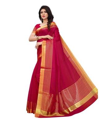 red woven cotton silk saree with blouse 3