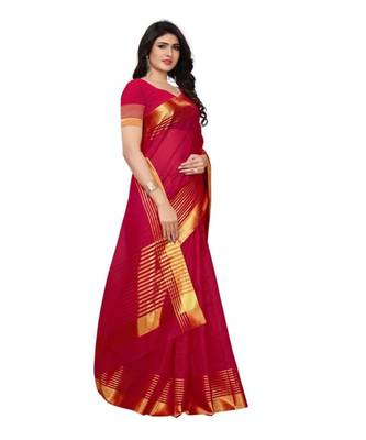 red woven cotton silk saree with blouse 4
