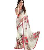 white printed georgette saree with blouse