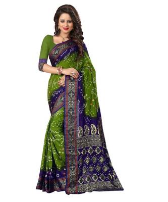 green printed art silk saree with blouse 1