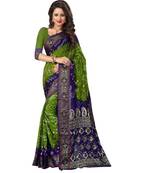 green printed art silk saree with blouse