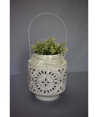 Grey Cutwork Planter with Handle 1
