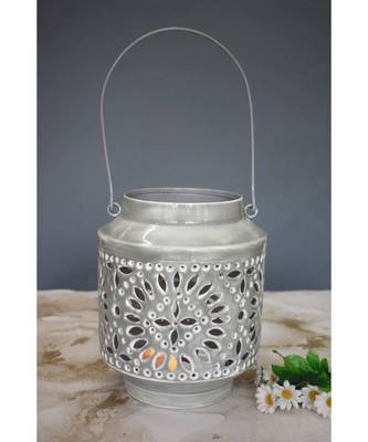 Grey Cutwork Planter with Handle 2