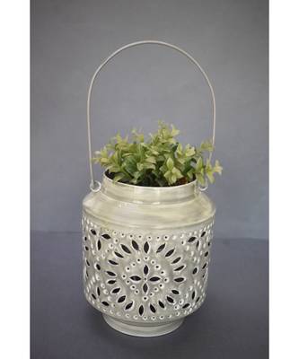 Grey Cutwork Planter with Handle 3