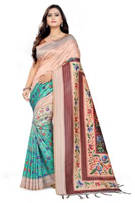 Multicolor Printed Tussar Silk Saree With Blouse 1