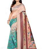 Multicolor Printed Tussar Silk Saree With Blouse