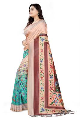 Multicolor Printed Tussar Silk Saree With Blouse 2