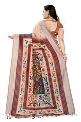 Multicolor Printed Tussar Silk Saree With Blouse 4