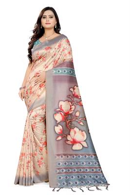 Multicolor Printed Tussar Silk Saree With Blouse 1