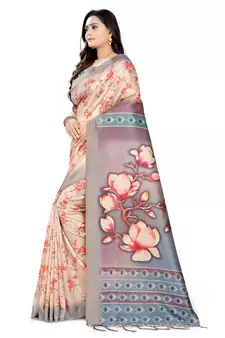 Multicolor Printed Tussar Silk Saree With Blouse
