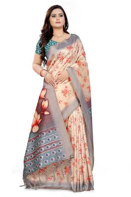 Multicolor Printed Tussar Silk Saree With Blouse 3