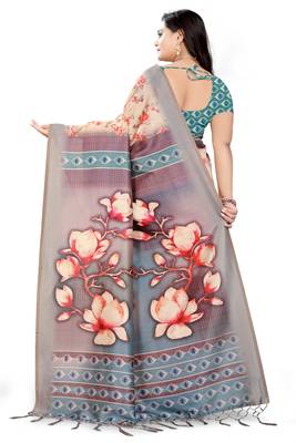 Multicolor Printed Tussar Silk Saree With Blouse 4