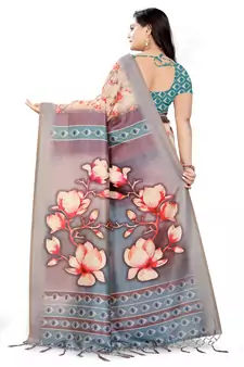 Multicolor Printed Tussar Silk Saree With Blouse