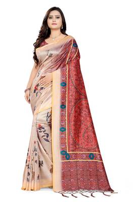 Multicolor Printed Tussar Silk Saree With Blouse 1