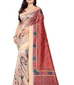 Multicolor Printed Tussar Silk Saree With Blouse