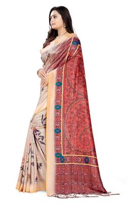 Multicolor Printed Tussar Silk Saree With Blouse 2