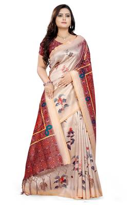 Multicolor Printed Tussar Silk Saree With Blouse 3