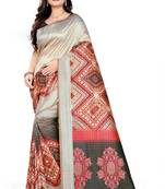 Multicolor Printed Tussar Silk Saree With Blouse