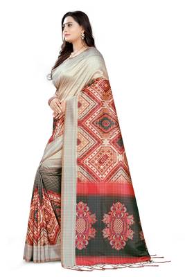 Multicolor Printed Tussar Silk Saree With Blouse 2