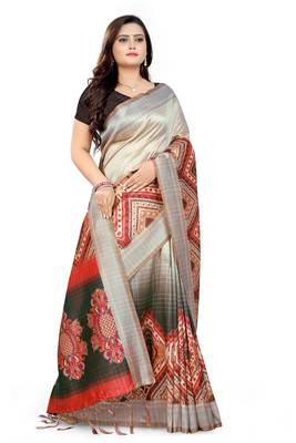 Multicolor Printed Tussar Silk Saree With Blouse 3