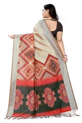Multicolor Printed Tussar Silk Saree With Blouse 4