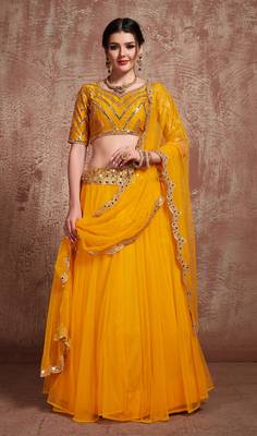Soothing Mustard Yellow Party Wear Embroidered lehenga 1