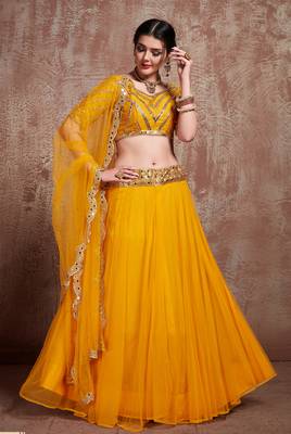 Soothing Mustard Yellow Party Wear Embroidered lehenga 2