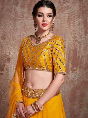 Soothing Mustard Yellow Party Wear Embroidered lehenga 4