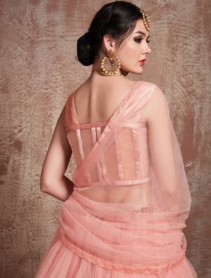 Desiring Peach Embroidered Net Unstitched Lehenga Choli With 4