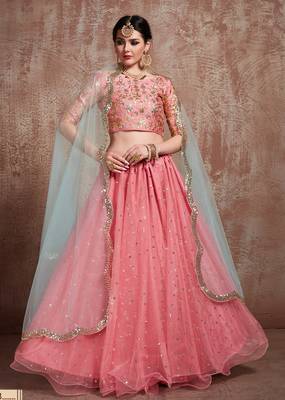 Glamorous Pink Party Wear Embroidered Lehenga Choli With Dupatta 2